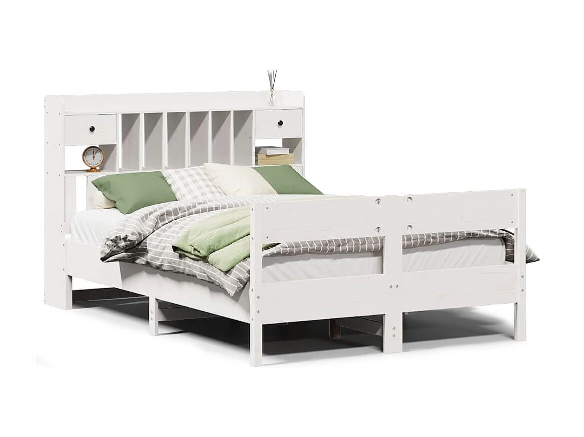 Lit bibliothèque sans matelas blanc 160x200 cm bois pin massif