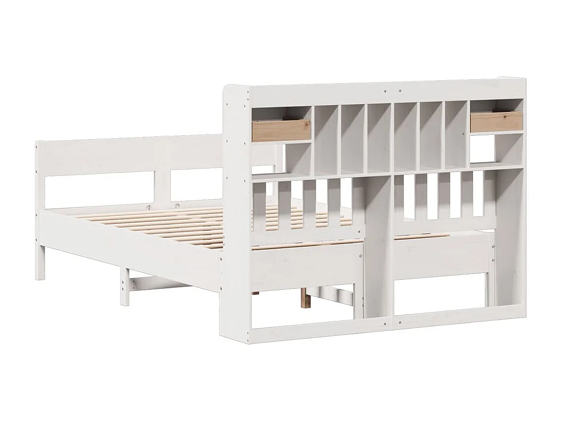 Lit bibliothèque sans matelas blanc 160x200 cm bois pin massif