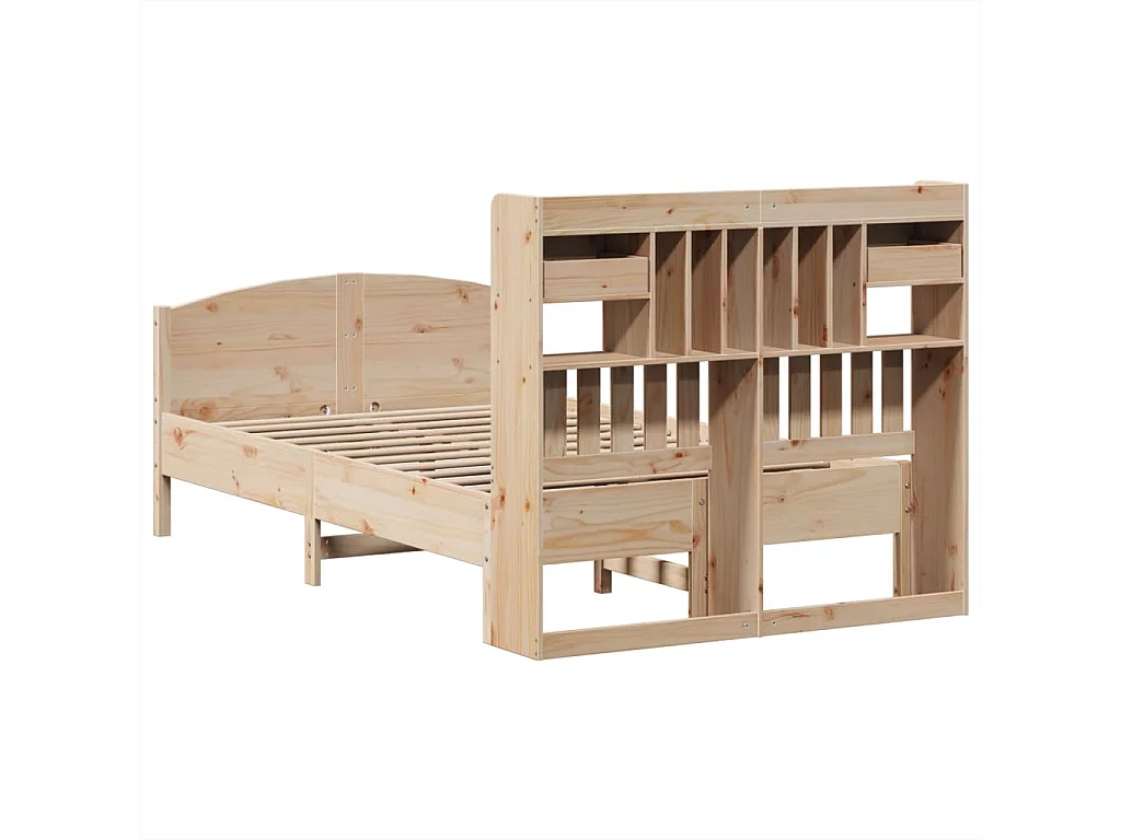 Lit bibliothèque sans matelas 135x190 cm bois de pin massif