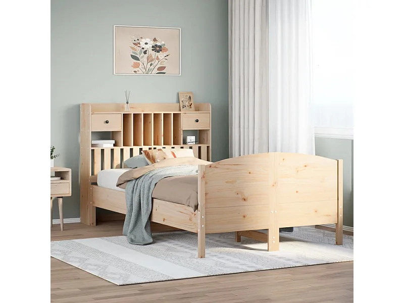 Lit bibliothèque sans matelas 135x190 cm bois de pin massif