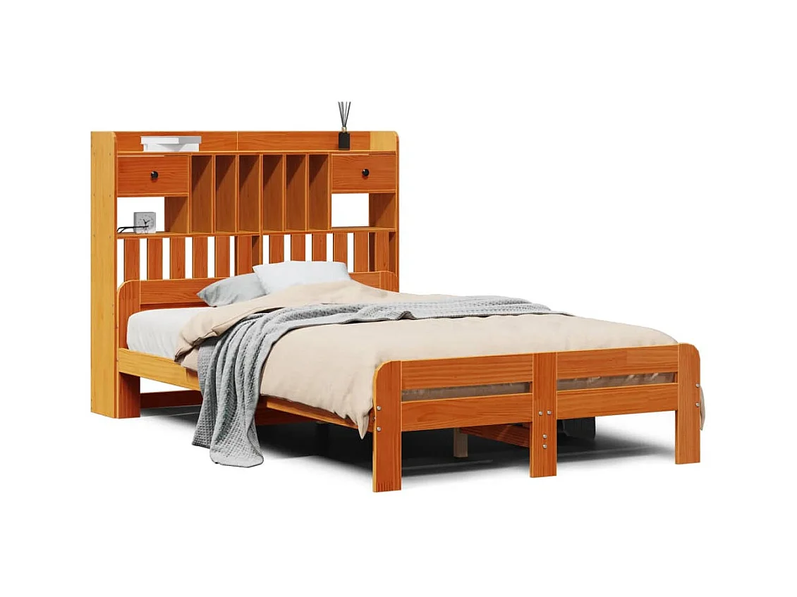 Letto Libreria senza Materasso Marrone Cera 135x190 cm in Pino