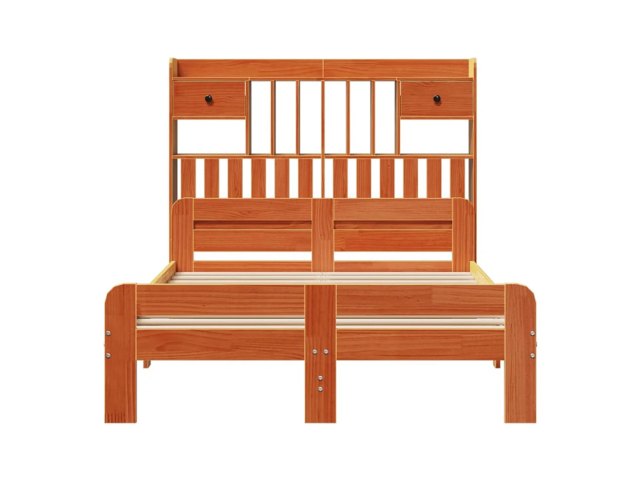 Letto Libreria senza Materasso Marrone Cera 135x190 cm in Pino