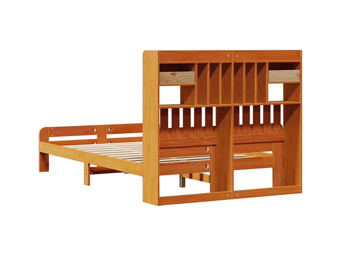 Letto Libreria senza Materasso Marrone Cera 135x190 cm in Pino