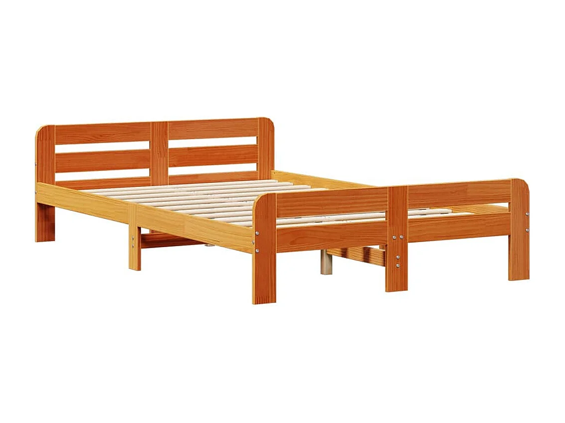 Lit bibliothèque sans matelas cire marron 135x190 cm pin massif