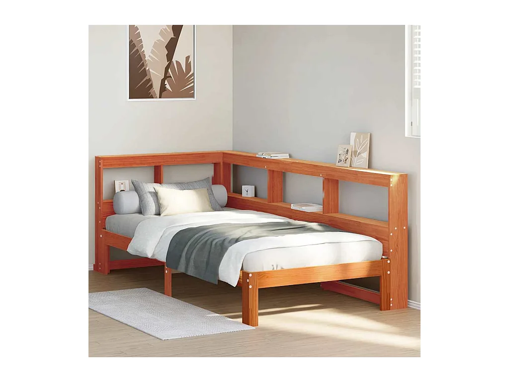 Lit bibliothèque sans matelas cire marron 75x190 cm pin massif