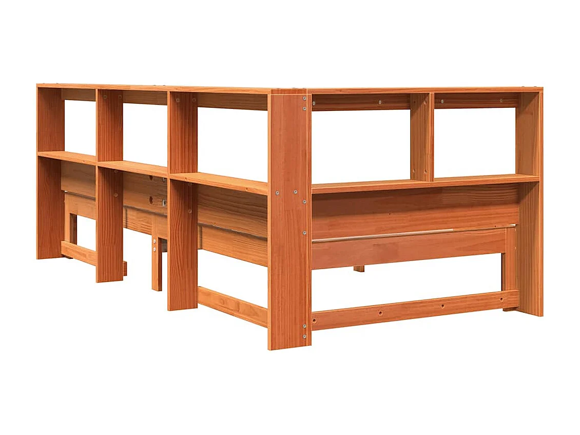 Massivholzbett mit Regal ohne Matratze Wachsbraun 75x190 cm