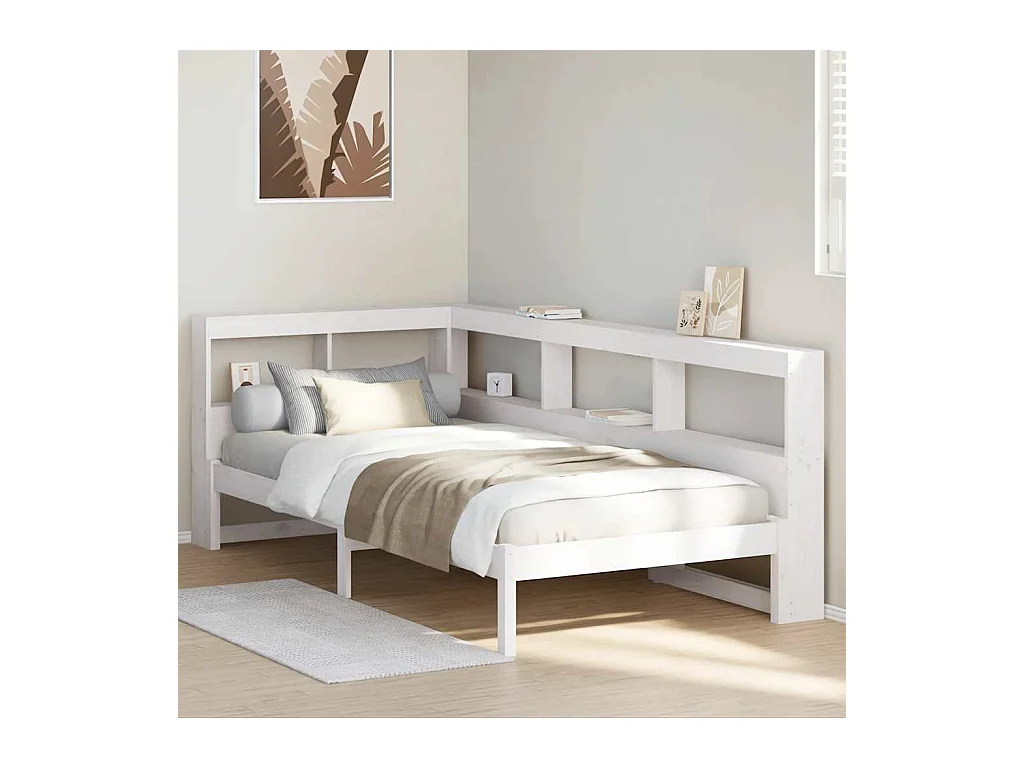 Cama con estantería sin colchón madera maciza blanco 90x200 cm