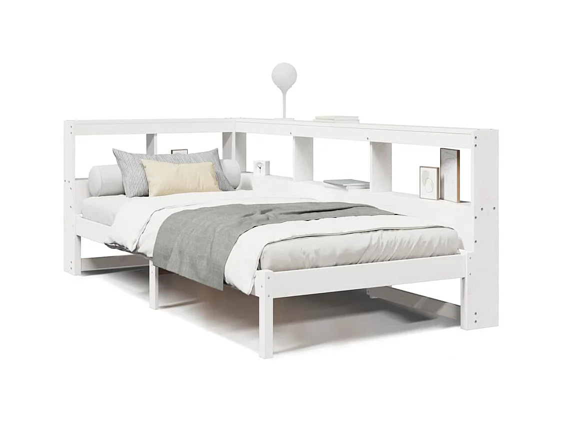 Cama con estantería sin colchón madera maciza blanco 90x200 cm