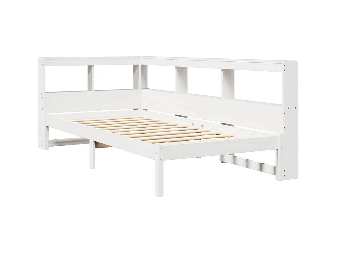 Cama con estantería sin colchón madera maciza blanco 90x200 cm