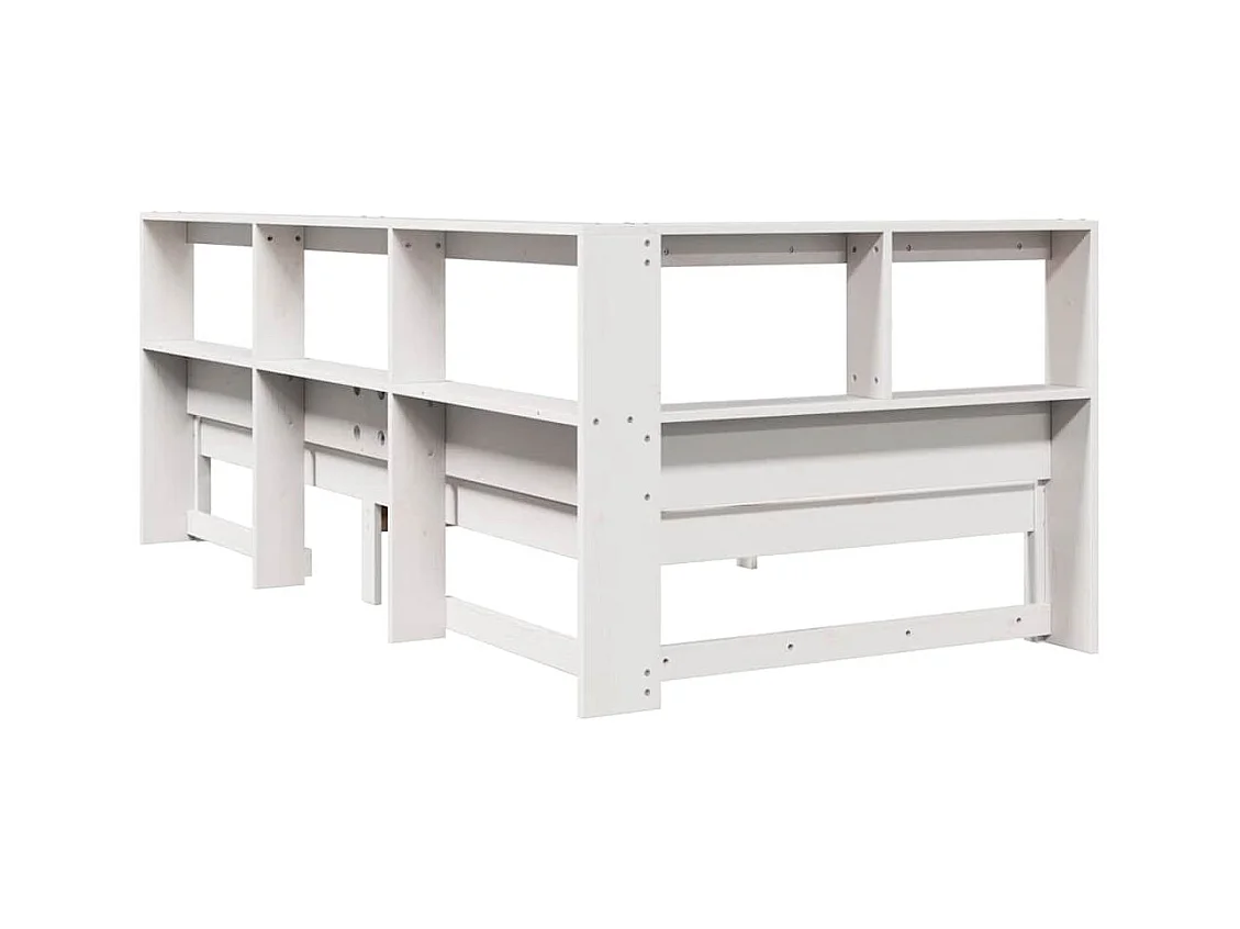 Cama con estantería sin colchón madera maciza blanco 90x200 cm