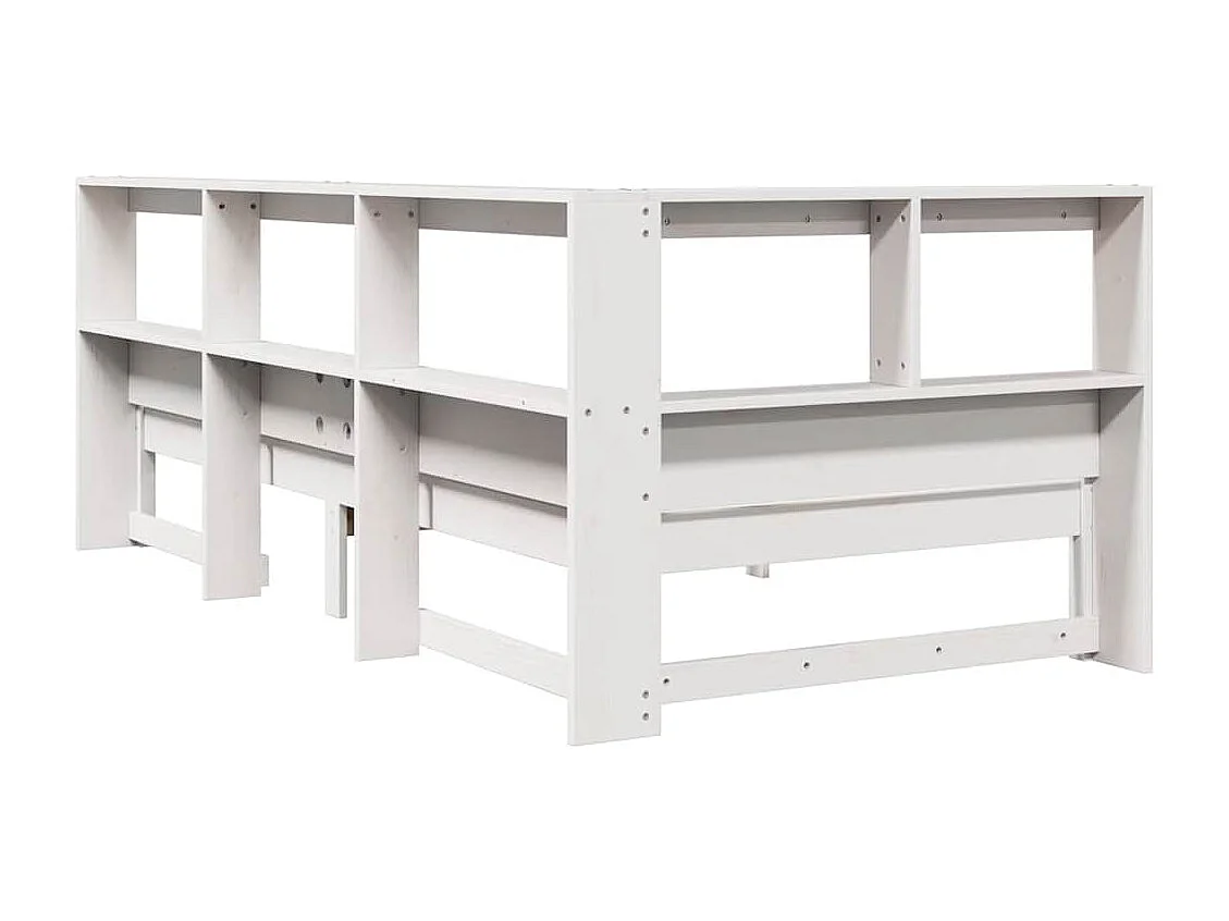 Lit bibliothèque sans matelas blanc 90x200cm bois de pin massif