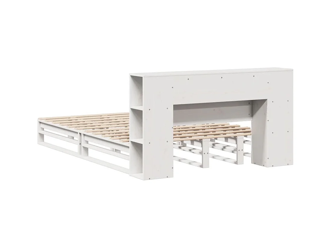 Massivholzbett mit Regal ohne Matratze Weiß 120x190 cm