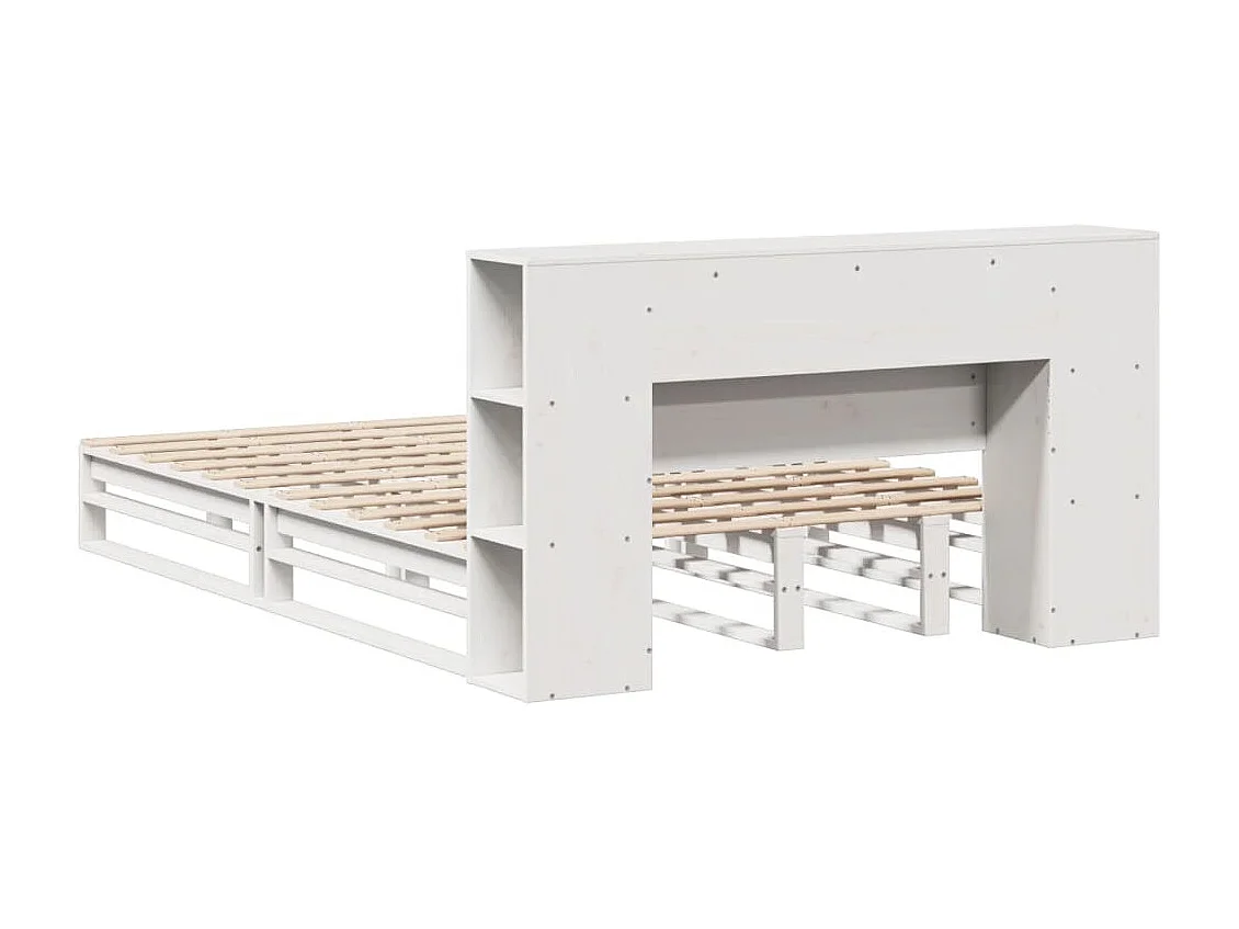 Massivholzbett mit Regal ohne Matratze Weiß 120x190 cm