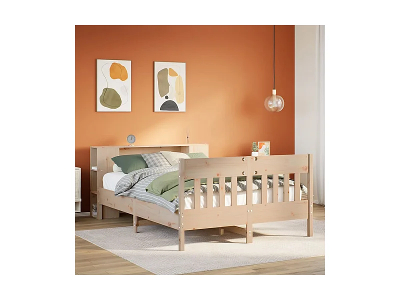 Massivholzbett mit Regal ohne Matratze 140x190 cm Kiefer