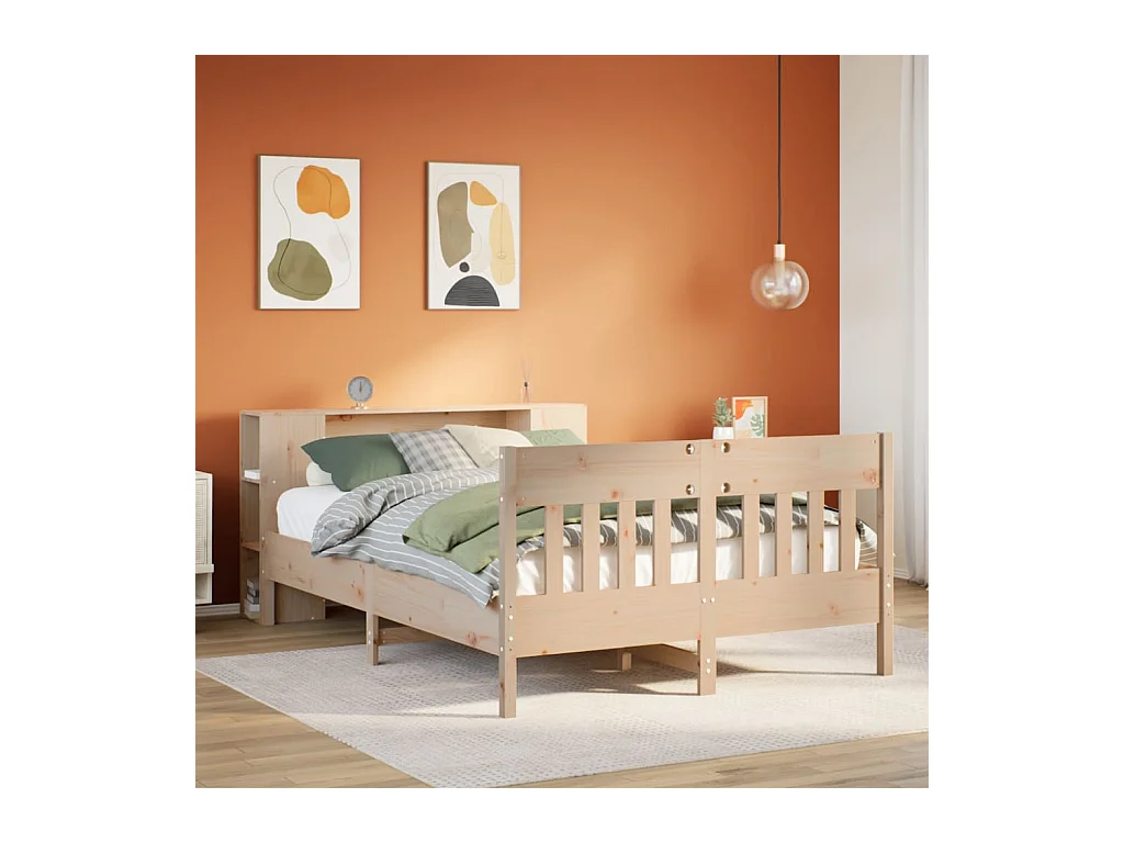 Letto Libreria senza Materasso 140x190 cm in Legno di Pino