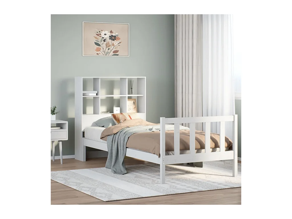 Letto Libreria senza Materasso Bianco 90x190 cm Massello Pino
