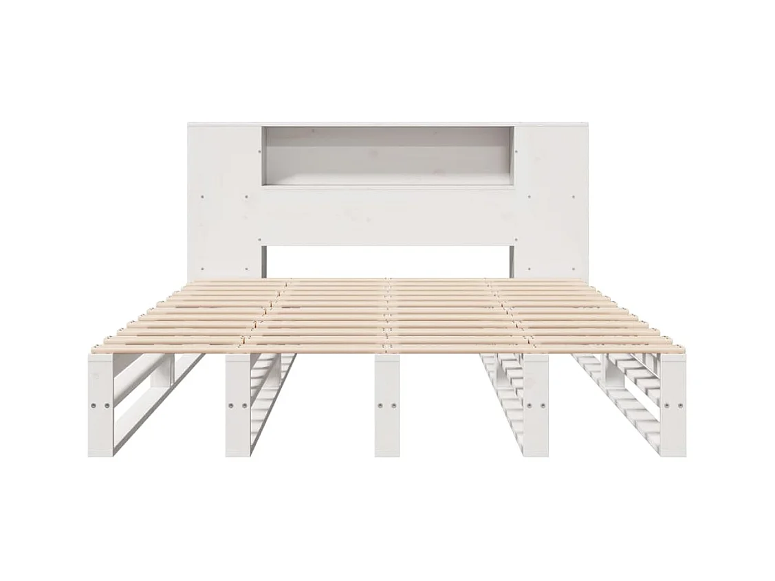Lit bibliothèque sans matelas blanc 135x190 cm bois massif