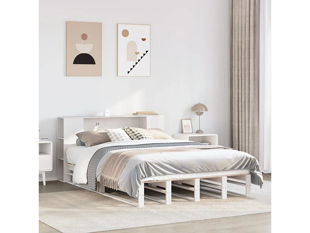 Lit bibliothèque sans matelas blanc 135x190 cm bois massif