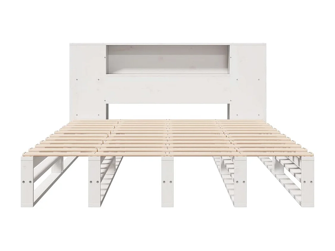 Lit bibliothèque sans matelas blanc 135x190 cm bois massif