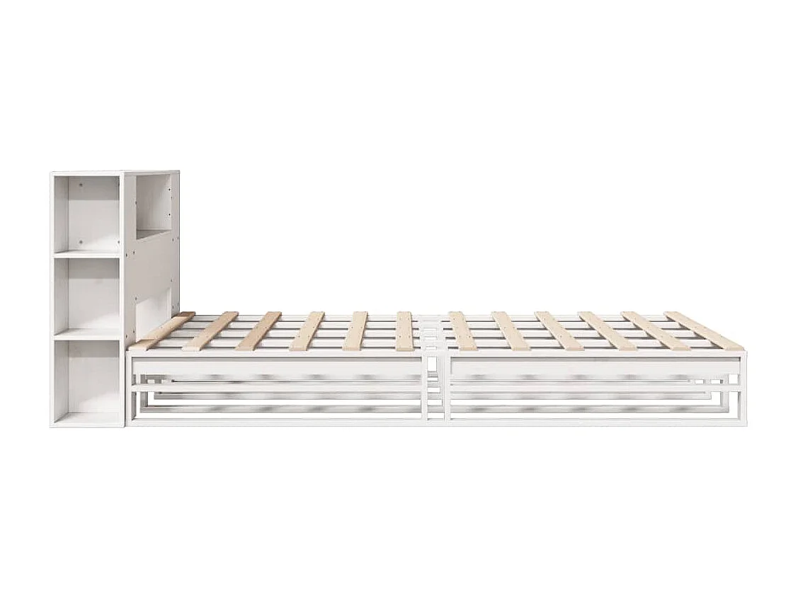 Lit bibliothèque sans matelas blanc 135x190 cm bois massif