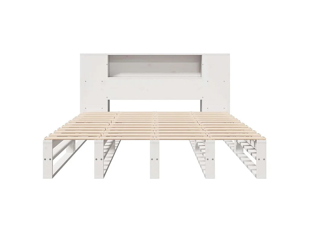 Lit bibliothèque sans matelas blanc 135x190 cm bois massif