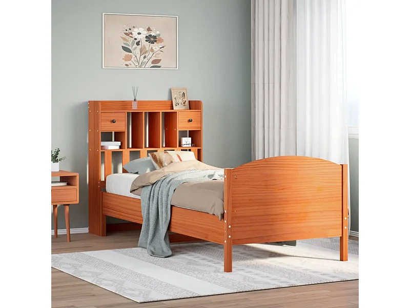 Lit bibliothèque sans matelas cire marron 100x200 cm pin massif