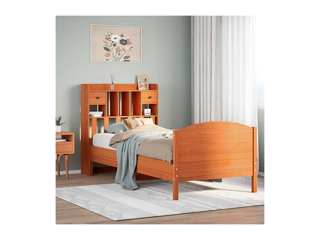 Lit bibliothèque sans matelas cire marron 100x200 cm pin massif