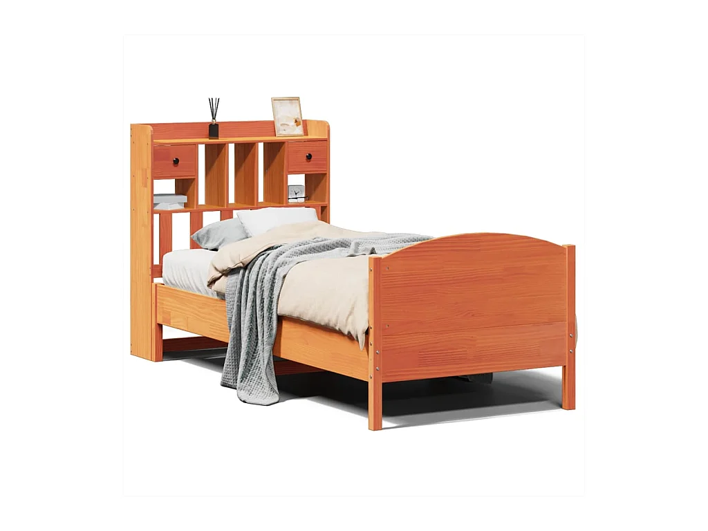 Lit bibliothèque sans matelas cire marron 100x200 cm pin massif