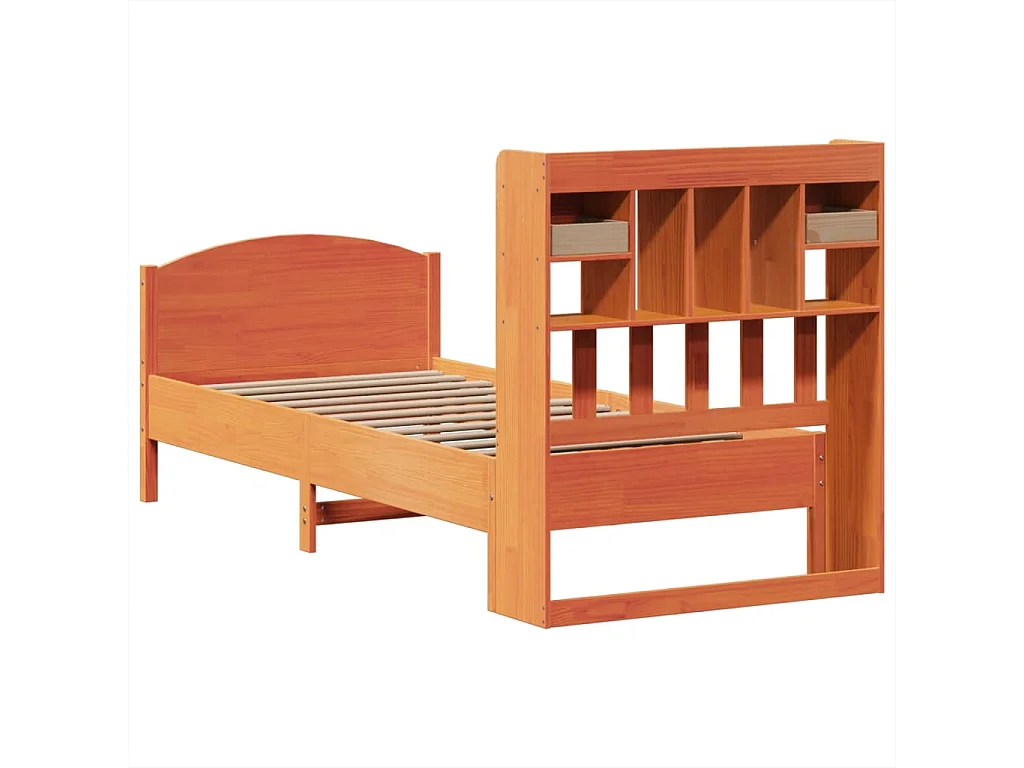 Letto Libreria senza Materasso Marrone Cera 100x200 cm in Pino