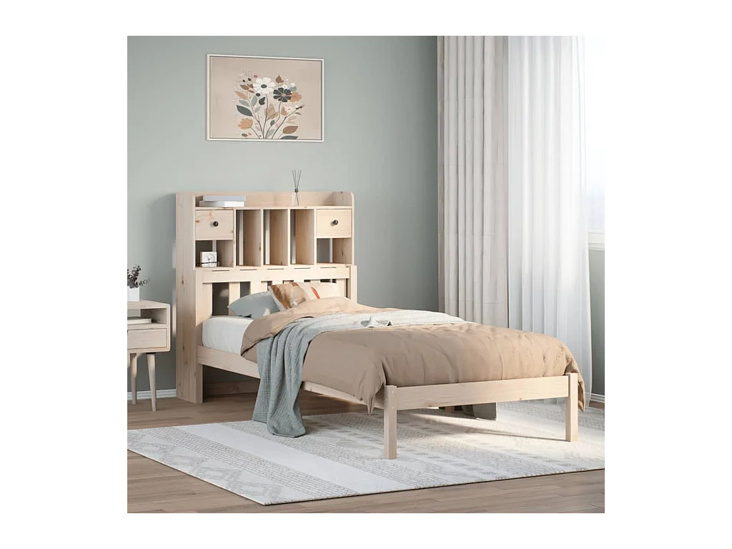 Lit bibliothèque sans matelas 75x190 cm bois de pin massif