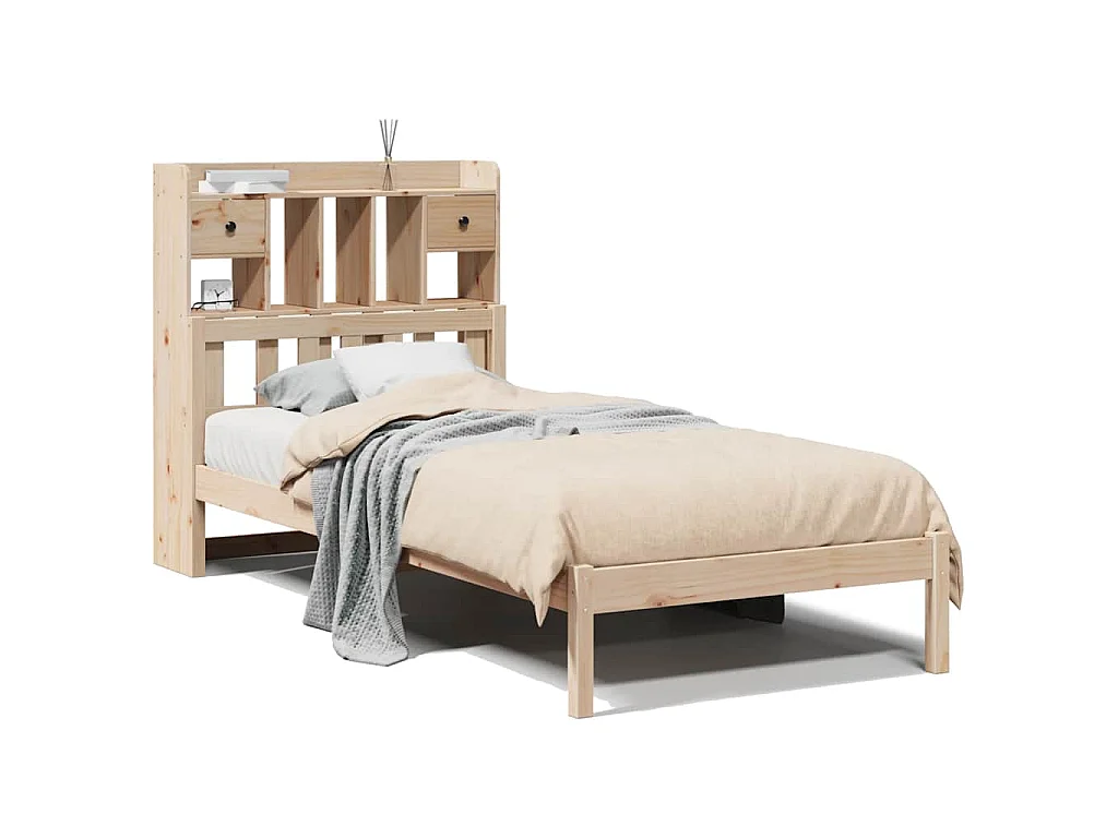 Lit bibliothèque sans matelas 75x190 cm bois de pin massif