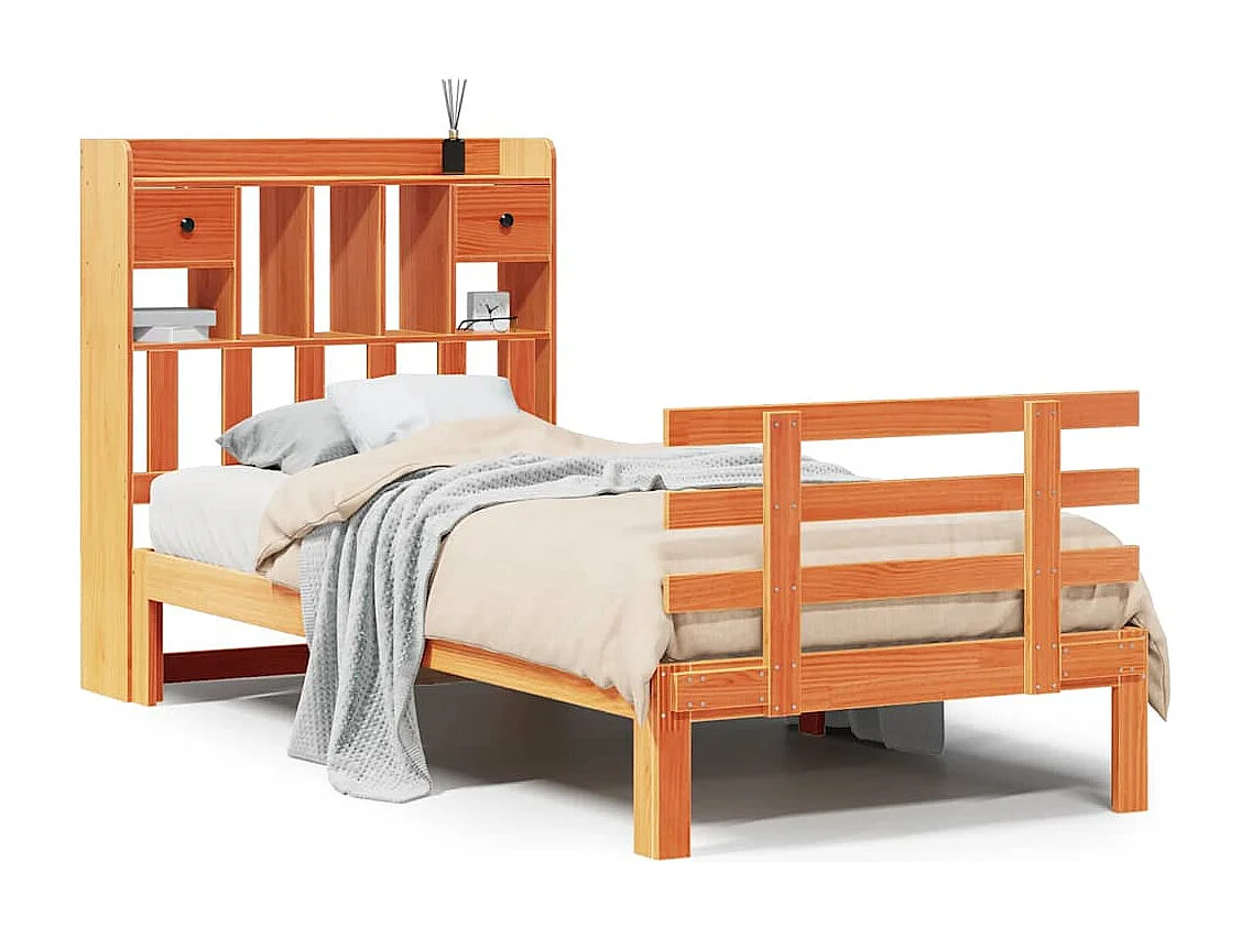 Letto Libreria senza Materasso Marrone Cera 100x200 cm in Pino
