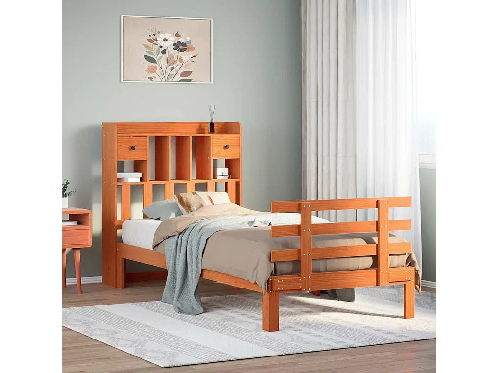 Letto Libreria senza Materasso Marrone Cera 100x200 cm in Pino