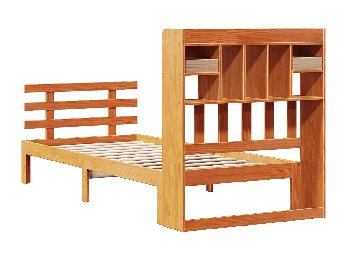 Letto Libreria senza Materasso Marrone Cera 100x200 cm in Pino