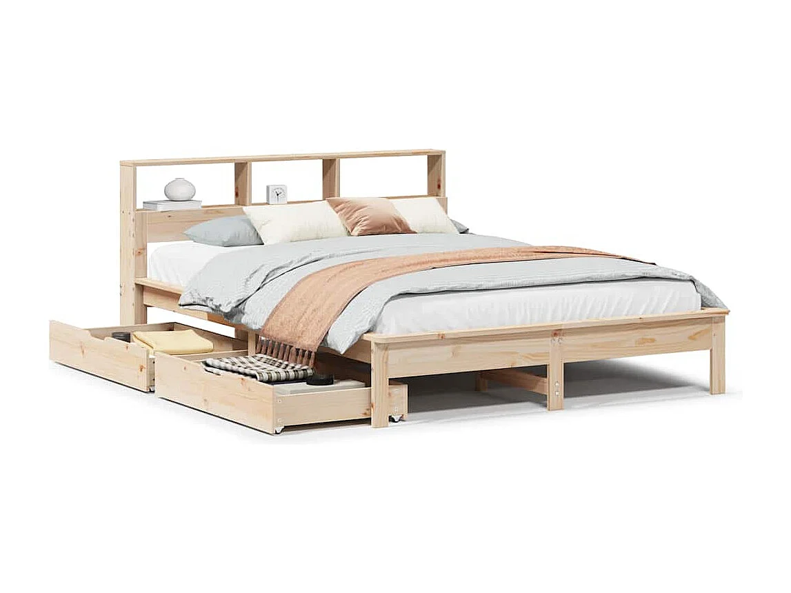Bed met boekenkast zonder matras massief grenenhout 140x190 cm