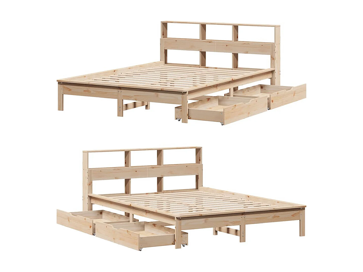 Bed met boekenkast zonder matras massief grenenhout 140x190 cm