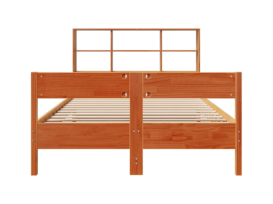 Massivholzbett mit Regal ohne Matratze Wachsbraun 120x190 cm