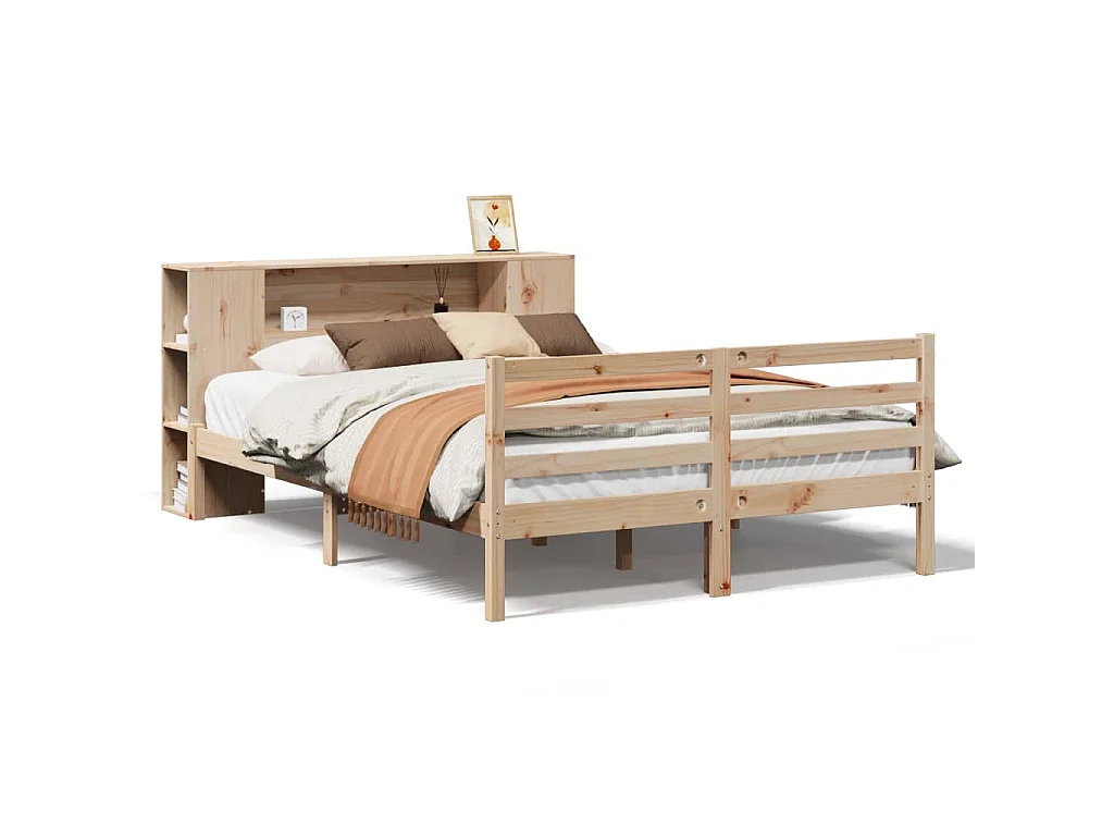 Lit bibliothèque sans matelas 135x190 cm bois de pin massif