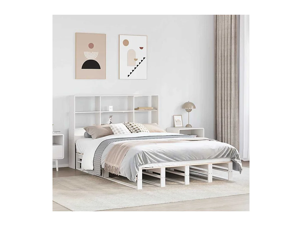 Letto Libreria senza Materasso Bianco 140x200 cm Legno Massello