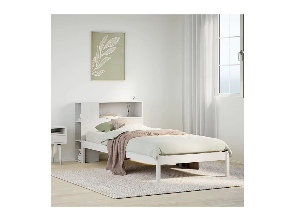 Letto Libreria senza Materasso Bianca 90x200 cm Legno di Pino