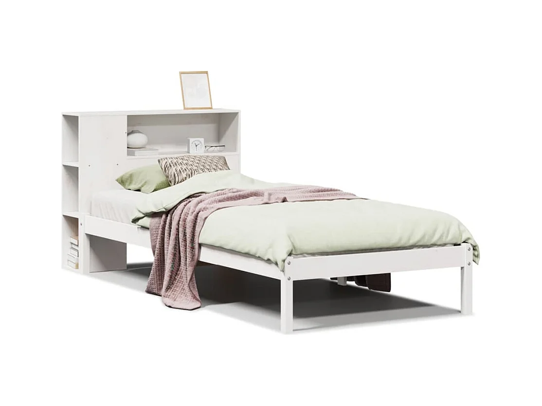 Letto Libreria senza Materasso Bianca 90x200 cm Legno di Pino