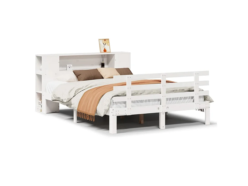 Lit bibliothèque sans matelas blanc 150x200 cm bois pin massif