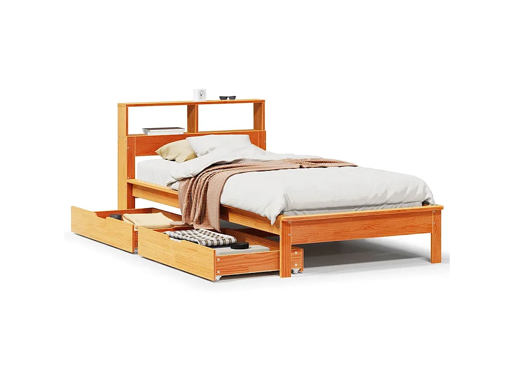 Lit bibliothèque sans matelas cire marron 90x200 cm pin massif