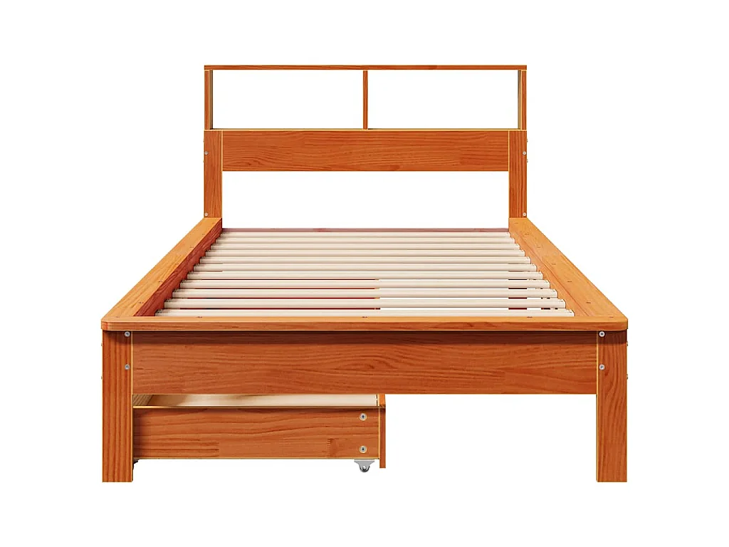 Lit bibliothèque sans matelas cire marron 90x200 cm pin massif