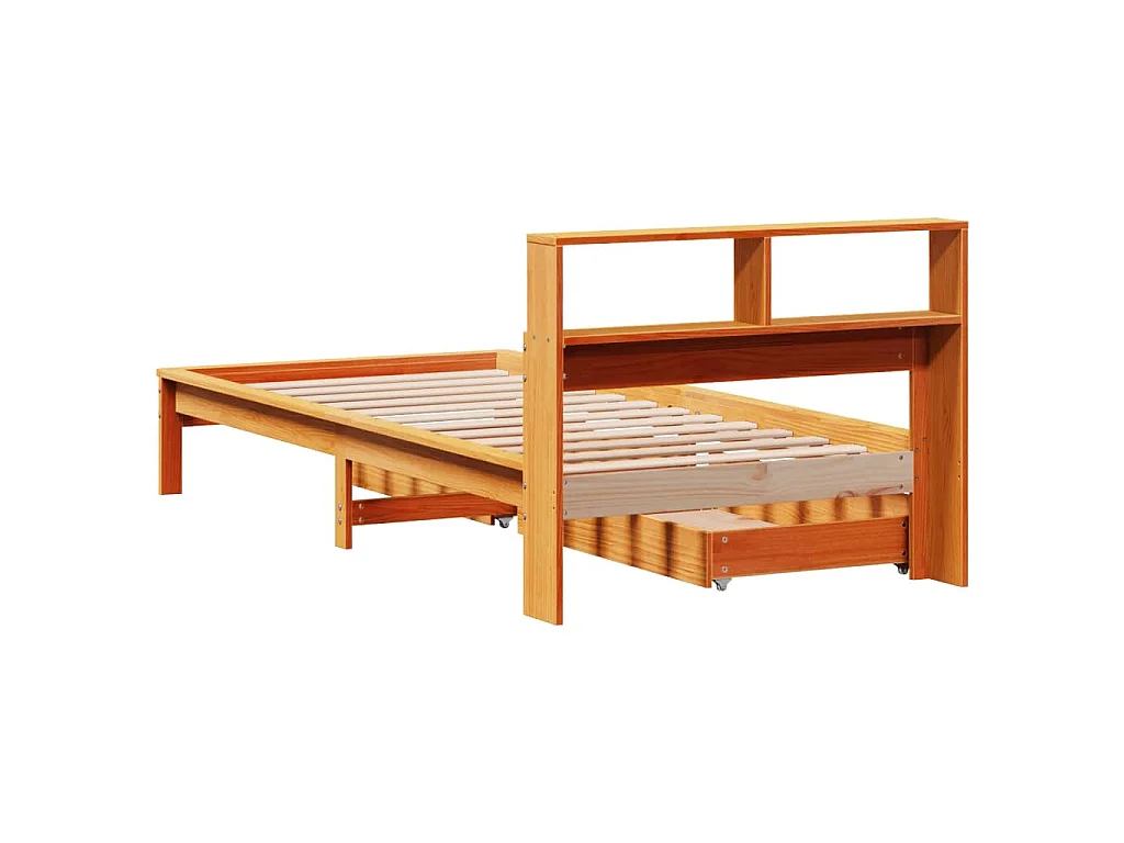 Lit bibliothèque sans matelas cire marron 90x200 cm pin massif