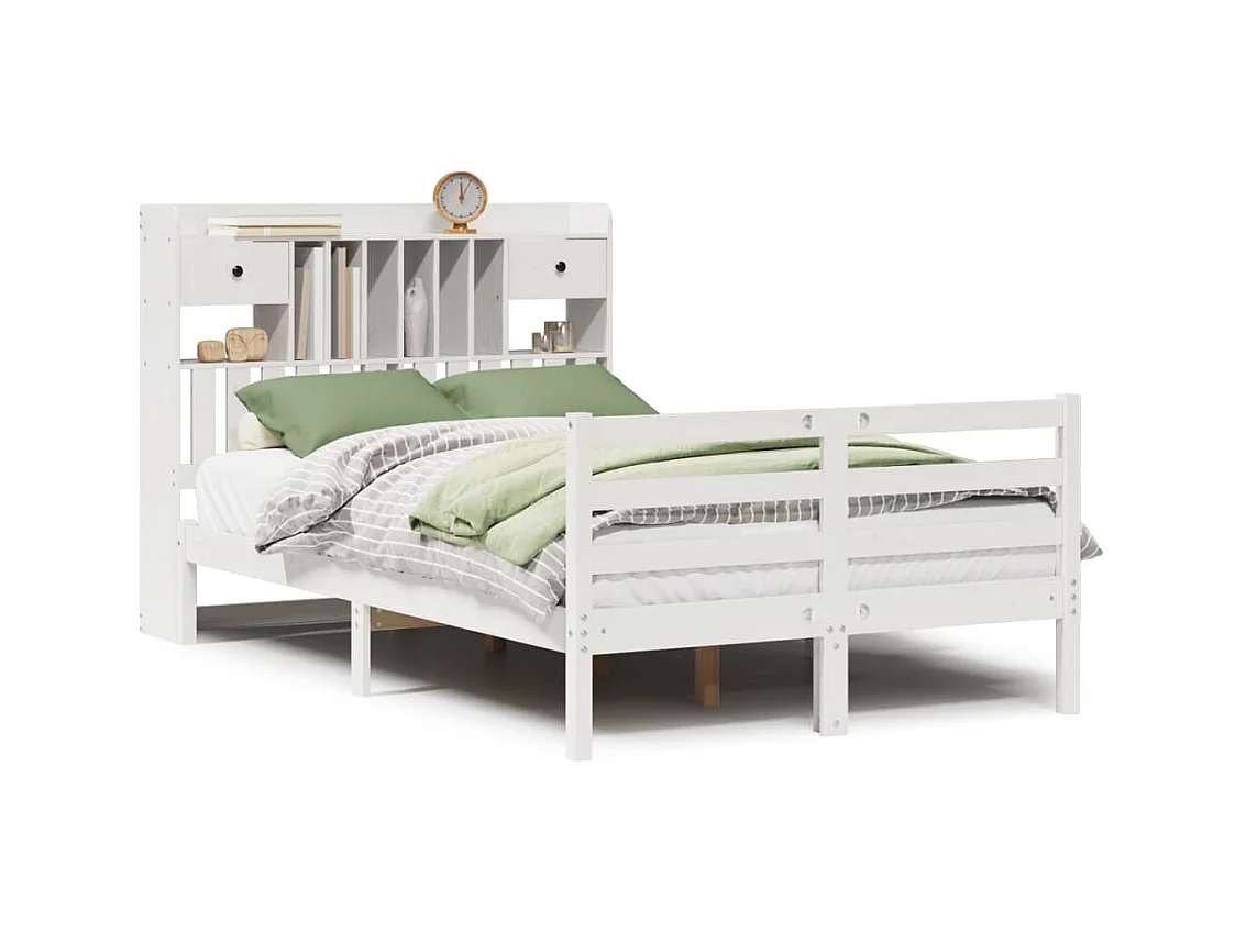 Bed met boekenkast zonder matras grenenhout wit 135x190 cm