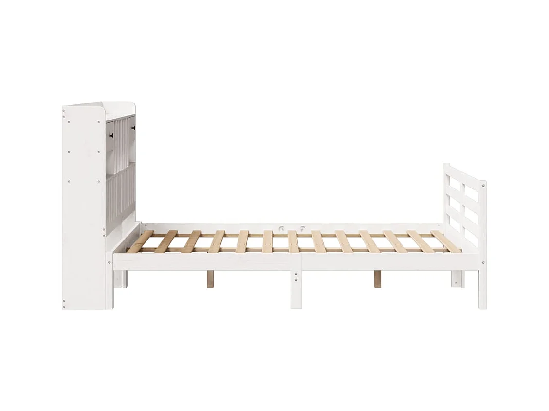 Bed met boekenkast zonder matras grenenhout wit 135x190 cm