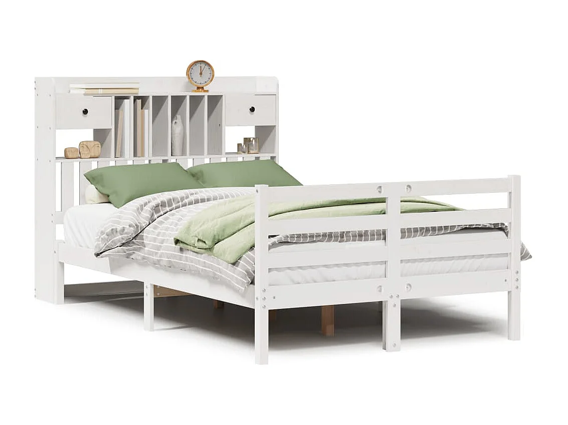 Bed met boekenkast zonder matras grenenhout wit 135x190 cm