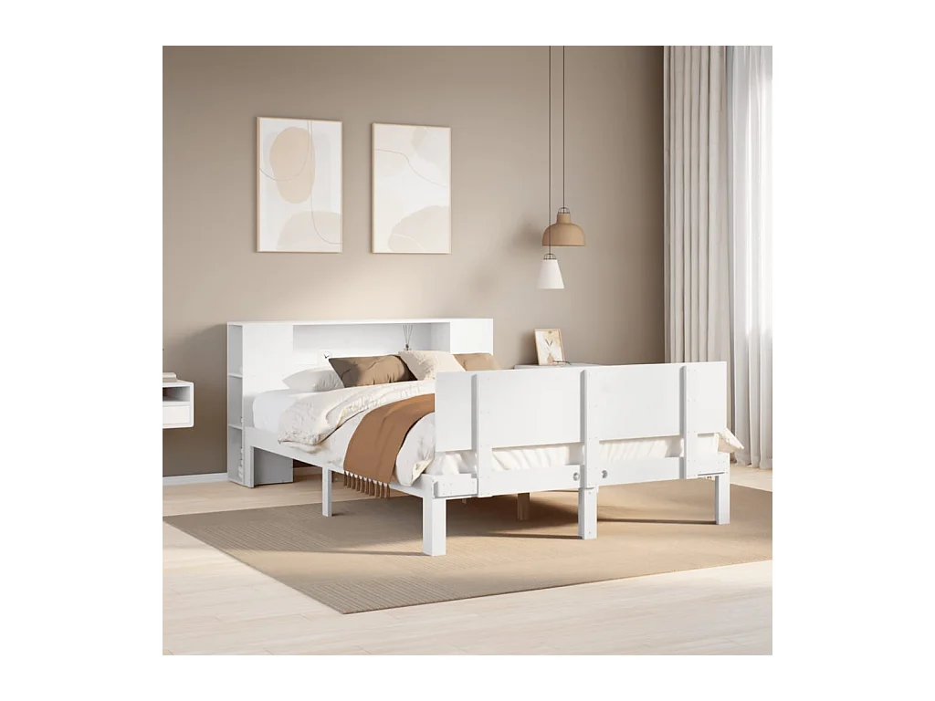 Lit bibliothèque sans matelas blanc 140x190 cm bois pin massif