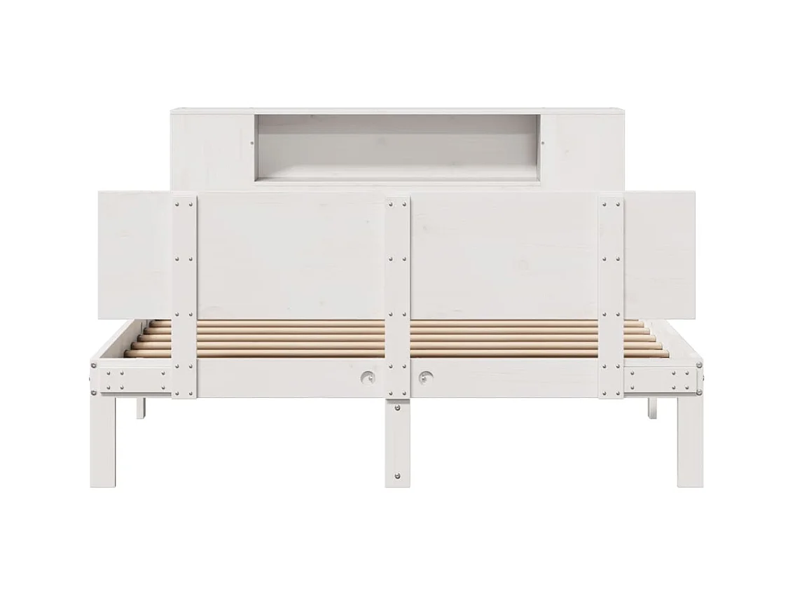 Lit bibliothèque sans matelas blanc 140x190 cm bois pin massif